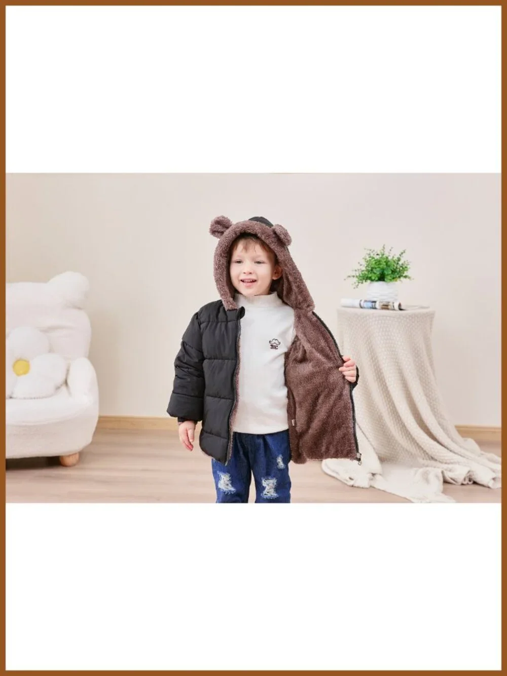 Toddler Puffer Jacket Hooded Bear Ear Winter Coat 6M-5T